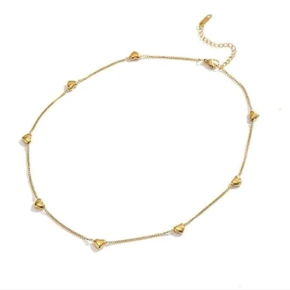 NEW! 18K Gold Plated Minimalist Simple Petite Hearts Station Chain Necklace - Picture 4 of 6